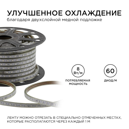 Светодиодная лента Apeyron Эконом 220В 5050 8Вт/м RGB 50м IP65 O17-10