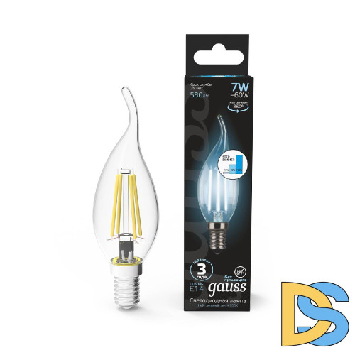 Лампа светодиодная филаментная диммируемая Gauss E14 7W 4100K прозрачная 104801207-S