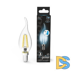 Лампа светодиодная филаментная диммируемая Gauss E14 7W 4100K прозрачная 104801207-S