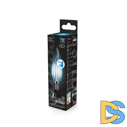 Лампа светодиодная филаментная диммируемая Gauss E14 7W 4100K прозрачная 104801207-S
