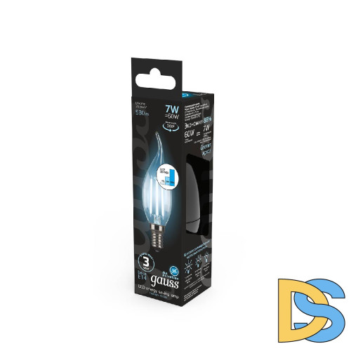 Лампа светодиодная филаментная диммируемая Gauss E14 7W 4100K прозрачная 104801207-S