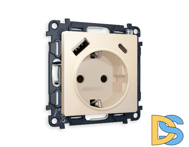 Комплект механизма розетки 2USB A+C 20W (быстрая зарядка) с/з Ambrella Volt Alfa MA330010