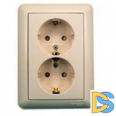 Розетка 2-ая электрическая с заземлением с защитными шторками, Бежевый, серия Wessen 59, Schneider Electric