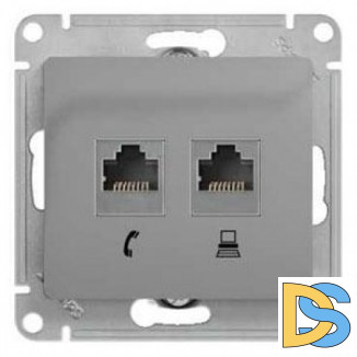 Розетка телефонная+компьютерная RJ-11/RJ-45 кат. 5e, Алюминий, серия Glossa, Schneider Electric