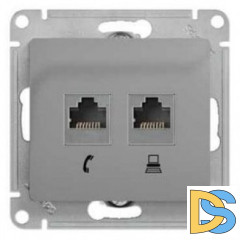 Розетка телефонная+компьютерная RJ-11/RJ-45 кат. 5e, Алюминий, серия Glossa, Schneider Electric
