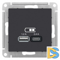 Розетка USB 2-ая тип А+С 2400мA (для подзарядки ), Карбон, серия Atlas Design, Schneider Electric