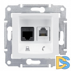 Розетка телефонная+компьютерная RJ-11/RJ-45 кат. 6e, Белый, серия Sedna, Schneider Electric