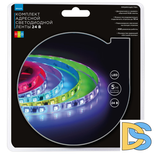 Комплект адресной светодиодной ленты Apeyron 24В 14,4Вт/м smd5050 60д/м IP65 5м RGB (адаптер питания, контроллер) 10-98