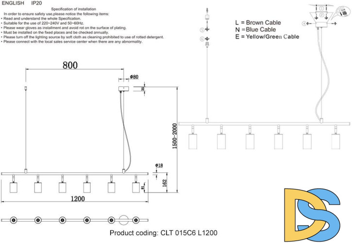 Подвесная люстра Crystal Lux CLT 015C6 L1200 BL