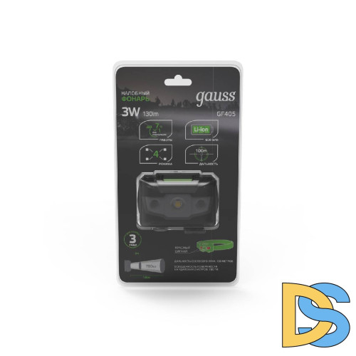 Налобный светодиодный фонарь Gauss аккумуляторный 40х60 130 лм GF405