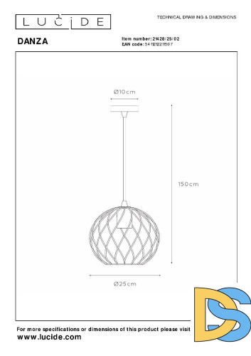 Подвесной светильник Lucide Danza 21428/25/02