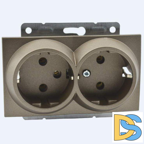 Розетка с заземлением двойная Mono Electric Despina-Larissa 16А 250В бронза 500-002304-120