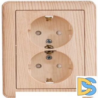 Розетка 2-ая электрическая с заземлением с защитными шторками, Сосна (пластик), серия Wessen 59, Schneider Electric