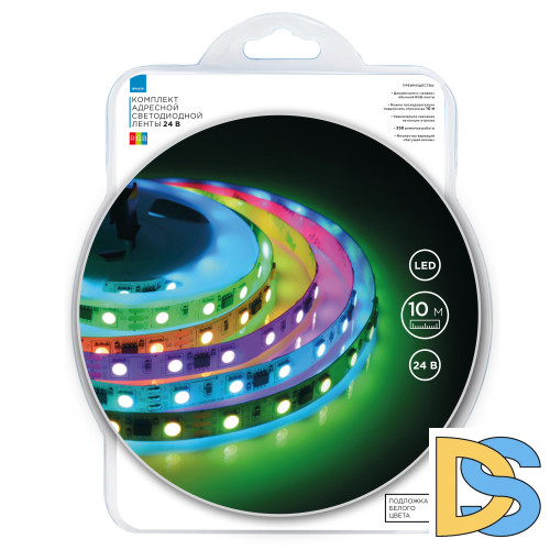 Комплект адресной светодиодной ленты Apeyron 24В 14,4Вт/м smd5050 60д/м IP20 10м RGB (адаптер питания, контроллер) 10-99