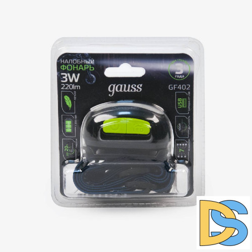 Налобный светодиодный фонарь Gauss аккумуляторный 40х60 220 лм GF402