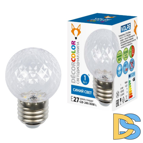 Лампа светодиодная Volpe Decor color LED-D45-1W/BLUE/E27/CL/С PINEAPPLE UL-00010066