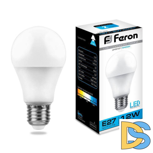 Лампа светодиодная Feron E27 12W 6400K Шар Матовая LB-93 25490