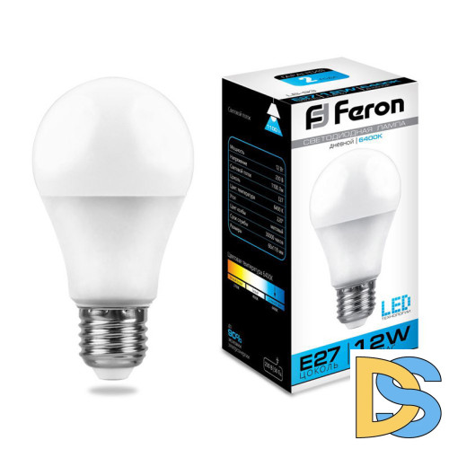 Лампа светодиодная Feron E27 12W 6400K Шар Матовая LB-93 25490
