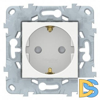 Розетка 1-ая электрическая, с заземлением и защитными шторками(безвинтовой зажим), Белый, серия Unica New, Schneider Electric