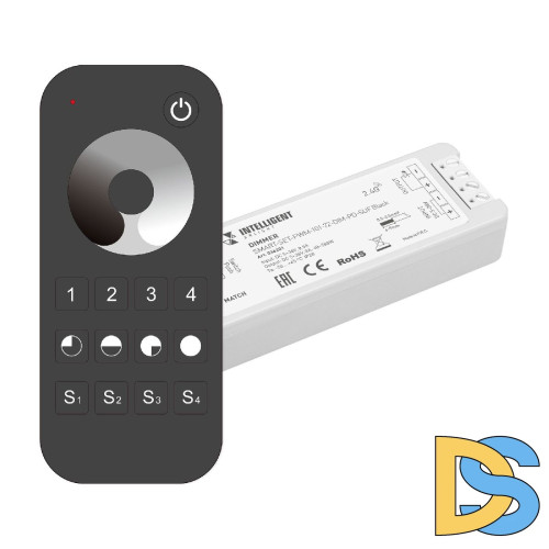 Диммер Arlight SMART-SET-PWM-101-72-DIM-PD-SUF Black (5-36V, 1x8A, x4, ПДУ 13кн, 2.4G) 036201