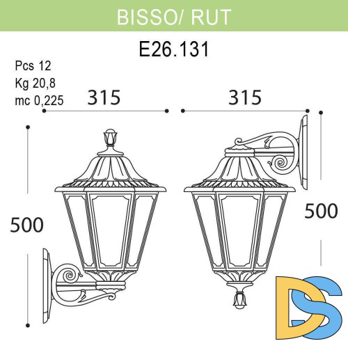Уличный настенный светильник Fumagalli Bisso/Rut E26.131.000.WYF1R