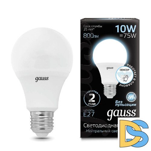 Лампа светодиодная сенсорная Gauss E27 10W 4100K матовая 102502210-M