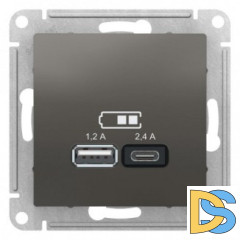Розетка USB 2-ая тип А+С 2400мА (для подзарядки), Сталь, серия Atlas Design, Schneider Electric