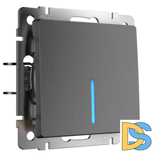 Выключатель одноклавишный Werkel проходной с подсветкой (графит рифленый) W1112104