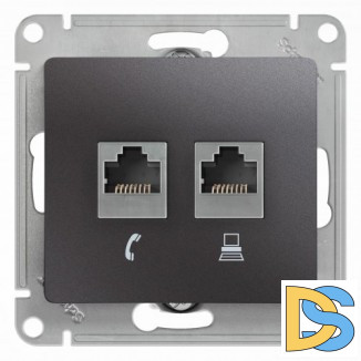 Розетка телефонная+компьютерная RJ-11/RJ-45 кат. 5e, Графит, серия Glossa, Schneider Electric
