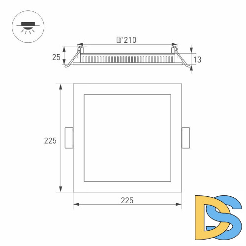 Встраиваемый светодиодный светильник Arlight DL-225x225M-21W Warm White 020137