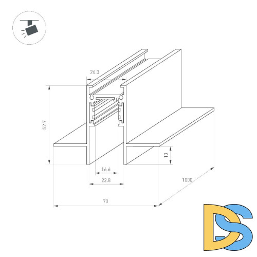 Шинопровод встраиваемый Arlight MAG-ORIENT-TRACK-2653-FDW-1000 (BK, FLAT) 041436