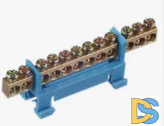 Шина нулевая на дин-рейку, 12 отверстий, синяя