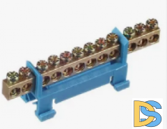 Шина нулевая на дин-рейку, 12 отверстий, синяя