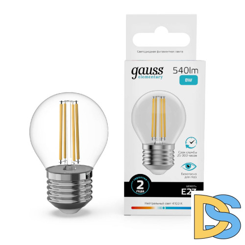 Лампа светодиодная Gauss Filament Elementary E27 8W 4100K 52228