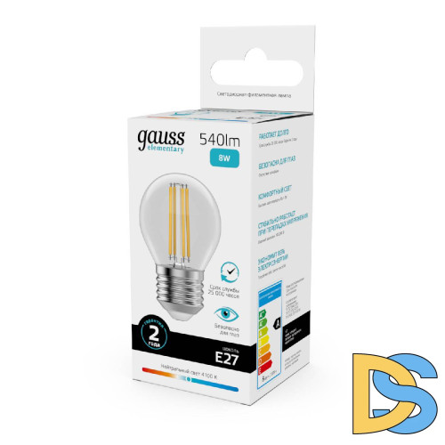 Лампа светодиодная Gauss Filament Elementary E27 8W 4100K 52228