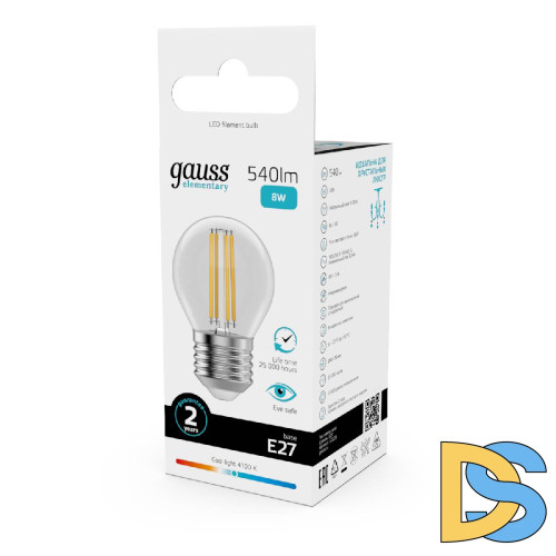 Лампа светодиодная Gauss Filament Elementary E27 8W 4100K 52228