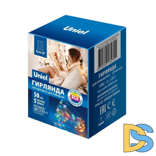 Светодиодная гирлянда Uniel Роса разноцветный ULD-S0500-050/DTB/3AA/RC RGB IP20 Dew UL-00007248