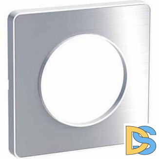 Рамка 1-ая (одинарная), Полированный алюминий/Белый (металл), серия Odace, Schneider Electric