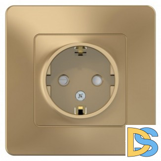Розетка 1-ая электрическая, с заземлением и защитными шторками, Титан,