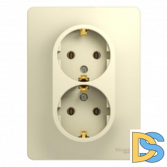 Розетка 2-ая электрическая с заземлением, Бежевый, серия Glossa, Schneider Electric