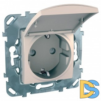 Розетка 1-ая электрическая, с заземлением и крышкой, Бежевый, серия Unica, Schneider Electric