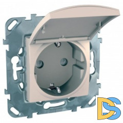 Розетка 1-ая электрическая, с заземлением и крышкой, Бежевый, серия Unica, Schneider Electric
