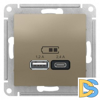 Розетка USB 2-ая тип А+С 2400мА (для подзарядки), Шампань, серия Atlas Design, Schneider Electric