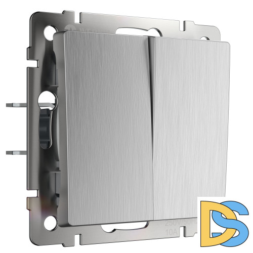 Выключатель двухклавишный Werkel проходной (cеребряный рифленый) W1122009