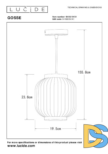 Подвесной светильник Lucide Gosse 13435/01/31