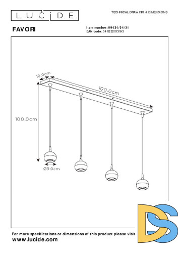 Подвесной светильник Lucide Favori 09434/04/31