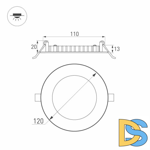 Встраиваемый светодиодный светильник Arlight DL-120M-9W Warm White 020107