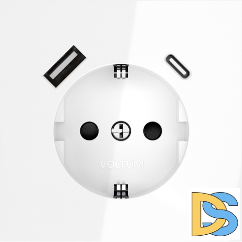 Розетка встраиваемая VOLTUM S70 с заземлением и защитными шторками, 16А, с USB, A+С, (белый глянцевы