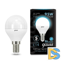 Лампа светодиодная Gauss E14 9.5W 4100K матовая 105101210