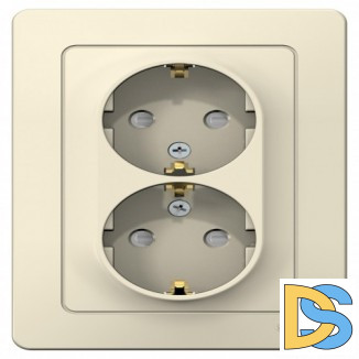 Розетка 2-ая электрическая с заземлением с защитными шторками, Молочный, серия Blanca, Sc